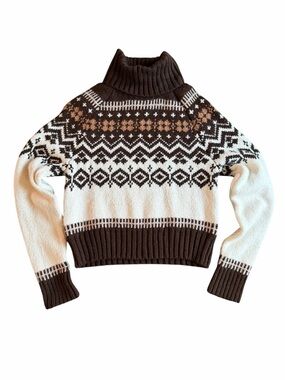 ✨American Eagle Outfitters Y2K Vintage Brown & Cream Turtleneck Sweater